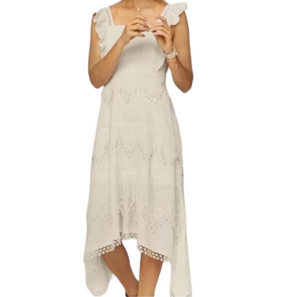 ANTHROPOLOGIE RINA DHAKA BEADED CELESTE MIDI DRESS White EUC! SIZE 6